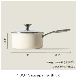 Redchef Ceramic Sauce Pan with Lid, 1.8QT Small Saucepan, Nonstick Cooking Pot with Stay-Cool Handle, Kitchen Non Toxic Soup Pot, PTFE & PFOA Free, Oven Dishwasher Safe, Compatible All Stovetops-Beige