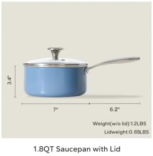 Redchef Nonstick Ceramic Sauce Pan with Lid, 1.8QT Small Cooking Pot with Stay-Cool Handle, Kitchen Non Toxic Soup Pot, PTFE & PFOA Free, Oven & Dishwasher Safe, Compatible with All Stovetops-Blue