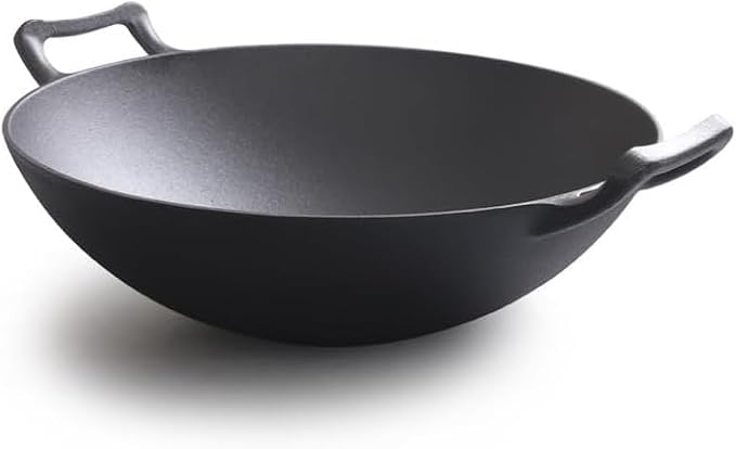 Cast Iron Wok with Lid, Cookware with Handles, Including Induction (12 inch with Lid)