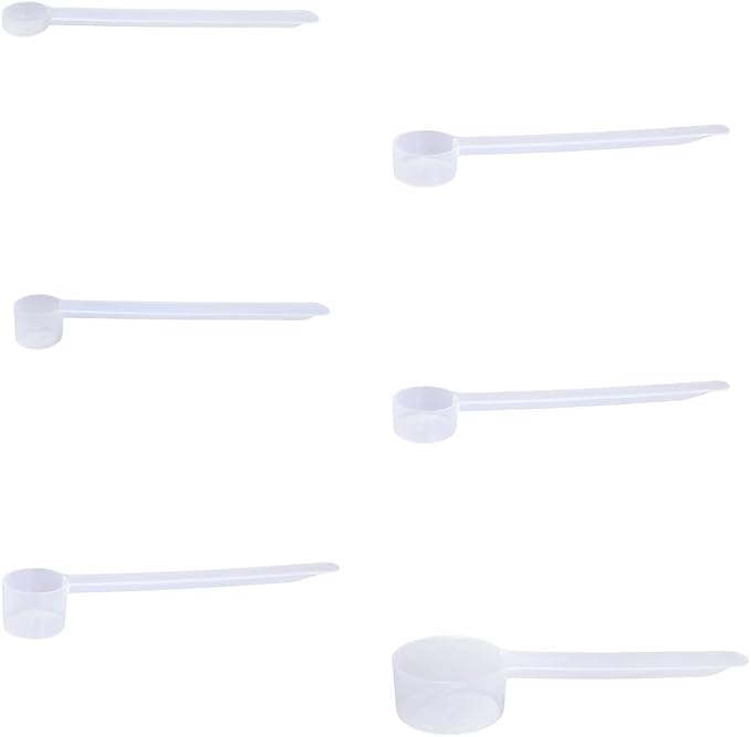 Plastic Measuring Scoop Set, (.625 cc | 1.25 cc | 2.5 cc | 5.0 cc | 7.5 cc | 14.8 cc) for Powders and Granules, Coffee, Pet Food, Grains, Protein, Spices and Other Dry Goods, BPA Free (Pack of 6)