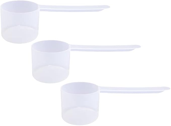 Plastic Measuring Scoop, 4 Tablespoon (60 cc | 1/4 Cup | 2 oz. | 60 mL) Long Handle Spoons for Powders, Granules, Coffee, Pet Food, Baking Supplies, Protein and Other Dry Goods, BPA Free (Set of 3)