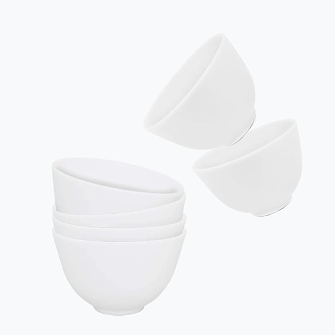 Small Silicone Face Mask Mixing Bowls, White 6 Pack, for Facials | Microwave and freezer safe, non-stick flexible design, 3.3-inch size, rinse cleanup, esthetician prep, clay blends and lotion