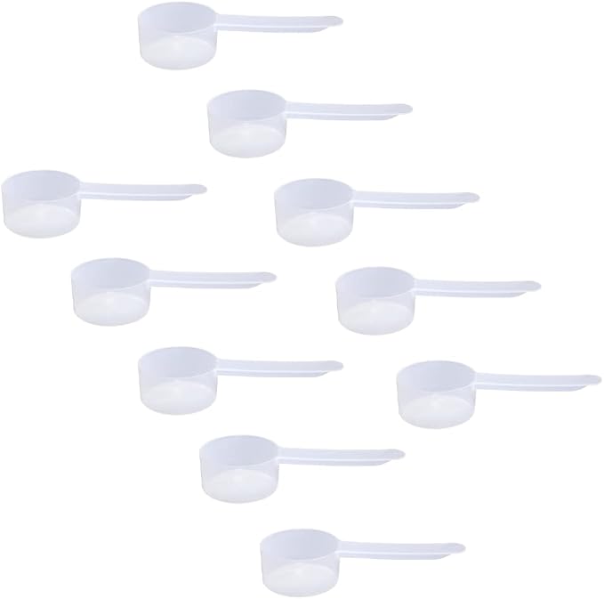 Plastic Measuring Scoop, 1.5 Tablespoon (23 cc | 23 mL) Long Handle Spoons for Powders, Granules, Coffee, Pet Food, Baking Supplies, Protein and Other Dry Goods, BPA Free (Set of 10)
