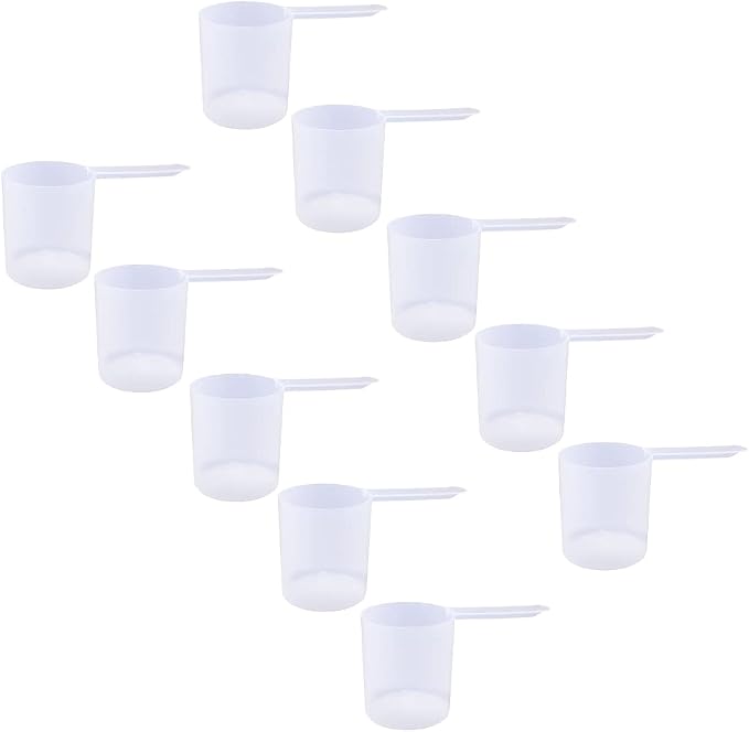 Plastic Measuring Scoop, (148 cc | .625 Cup | 5 oz. | 148 mL) Long Handle Spoons for Powders, Granules, Coffee, Pet Food, Baking Supplies, Protein and Other Dry Goods, BPA Free (Set of 10)