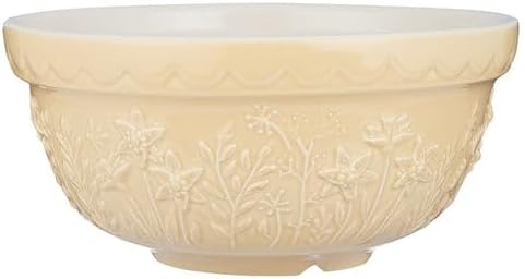 Mason Cash In the Meadow S30 Mixing Bowl, 1.15 Quart Mixing Bowl, Embossed Floral Daffodil Design, Durable Ceramic Bowl for Baking Bread Dough, Cake Batter, Cookies & Kitchen Serving Bowl