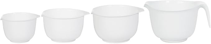 Glad Mixing Bowls with Pour Spout, Set of 4 - Nesting Plastic Bowls (1.2qt, 1.9qt, 2.8qt, and 3qt with Handle) - Non Slip Base, Dishwasher Safe Kitchen Cooking and Baking Supplies, Grey