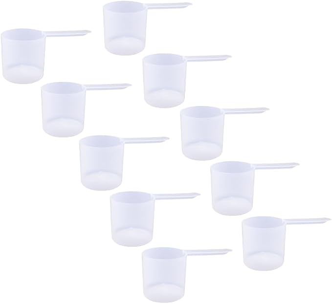 Plastic Measuring Scoop, (118.4 cc | 4 fl oz. | 118.4 mL) Long Handle Spoons for Powders, Granules, Coffee, Pet Food, Baking, Protein and Other Dry Goods, BPA Free (Set of 10)