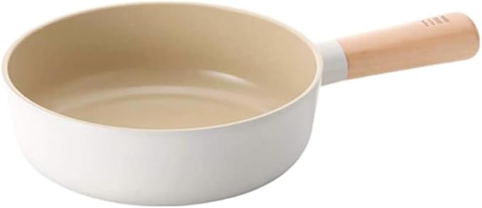 FIKA Small 7-Inch Deep Ceramic Coated Wok Pan, Nonstick Stir Fry & Soup Pan with Natural Wooden Handle, Induction Compatible for All Stovetops, Made in Korea (18cm)