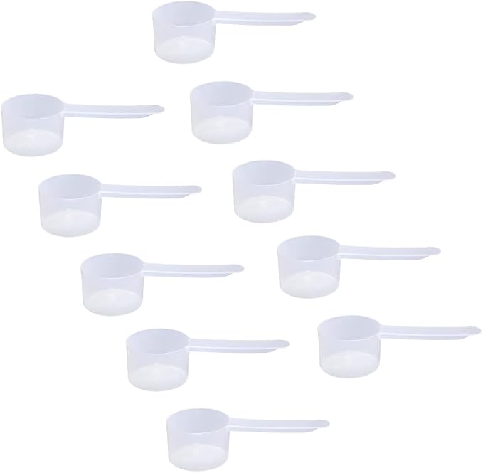 Plastic Measuring Scoop, (35 cc | 2.5 Tablespoon | 1.25 fl oz. | 35 mL) Long Handle Spoons for Powders, Granules, Coffee, Pet Food, Baking Supplies, Protein and Other Dry Goods, BPA Free (Set of 10)