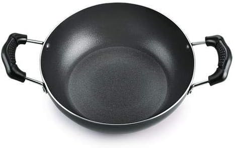 Deep Kadhai Induction Base Non-Stick Kadai with Glass Lid Non Stick Frying Pan Wok Flat Bottom Non Stick All Purpose Pan Non-Stick Aluminium Kadhai Deep Fry Pan (240mm) 2.2Ltr