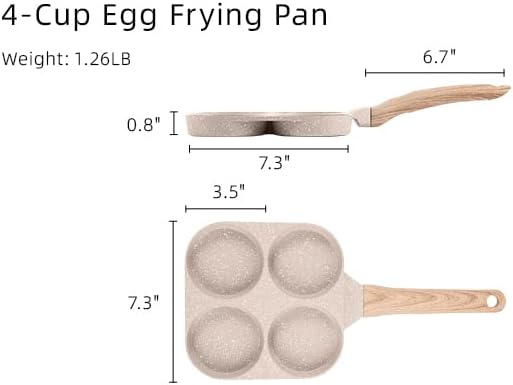 CAROTE Egg Pan Omelette Pan, 4-Cup Nonstick Granite, Cream White | Kitchen Non-Toxic PFOA Free Pancake Pan, Suitable for Gas Stove & Induction Cookware