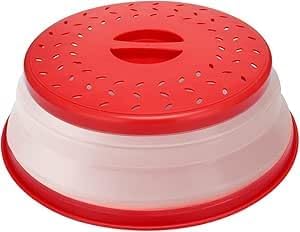 Microwave Cover for Food,Collapsible Microwave Splatter Cove,Fruit Drainer Basket,BPA-Free Made of TPR & PP Dishwasher Safe 10.5 inch (RED)