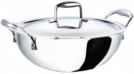 Vinod Platinum Extra Deep Kadai, 24cm, Stainless Steel, Durable Cookware | 3.3 Litre Capacity Wok For Home Kitchens; Great For Curries, Frying And Everyday Indian Cooking