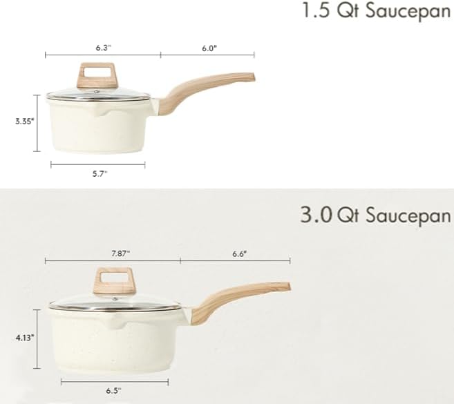 CAROTE Nonstick 1.5Qt & 3.0Qt Sauce Pan Sets with Lid, White | Kitchen Non Toxic Cookware with Stay-cool Handle, All Stovetops Compatible, Dishwasher Safe, PFOA Free