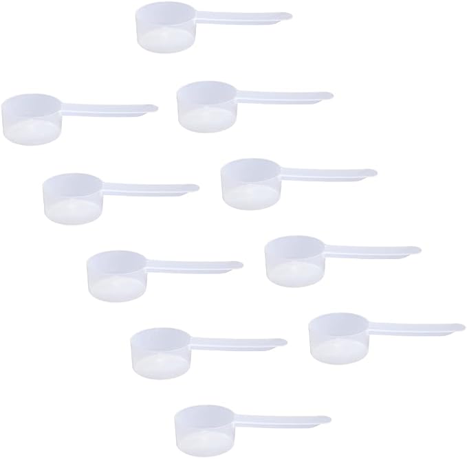 Plastic Measuring Scoop, (18 cc | 1.30 Tablespoon | 18 mL) Long Handle Spoons for Powders, Granules, Coffee, Pet Food, Baking Supplies, Protein and Other Dry Goods, BPA Free (Set of 10)