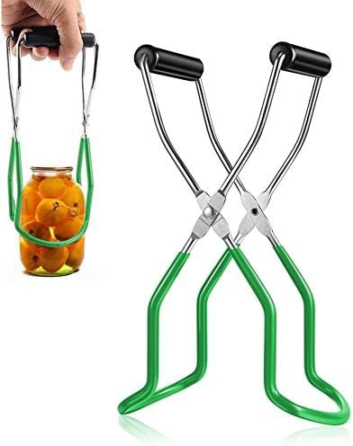 Canning Jar Lifter Tongs - Stainless Steel Jar Lifter with Rubber Grips | Slip Wide-Mouth Clip for Kitchen Restaurant, Green