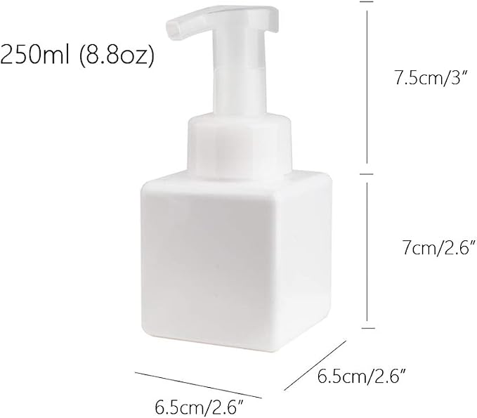 Foaming Soap Dispenser, 9oz Plastic Refillable Pump Bottle, 2 Pack, White | Hand Dispenser for Liquid Soap, Shampoo & Body Wash – Saves Soap with Rich Foam, Reusable, Easy to Refill, BPA-Free