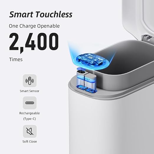 MOPALL 3.5 Gallon Motion Sensor Bathroom Trash Can with Automatic Lid | Air-Suction Bag System, Dog-Proof Design, Anti-Tip Base, Ideal for Bathroom, Bedroom, Office & Small Spaces