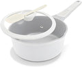 AIKENBBKK Nonstick Sauce Pan with Lid, 2.5 Qt Ceramic Saucepan with Lid, Non Stick Sauce Pan, Milk Pot&Sauce Pot&Saucepan with Pour Spout, Detachable Handle Milk Pan, Induction Compatible, White