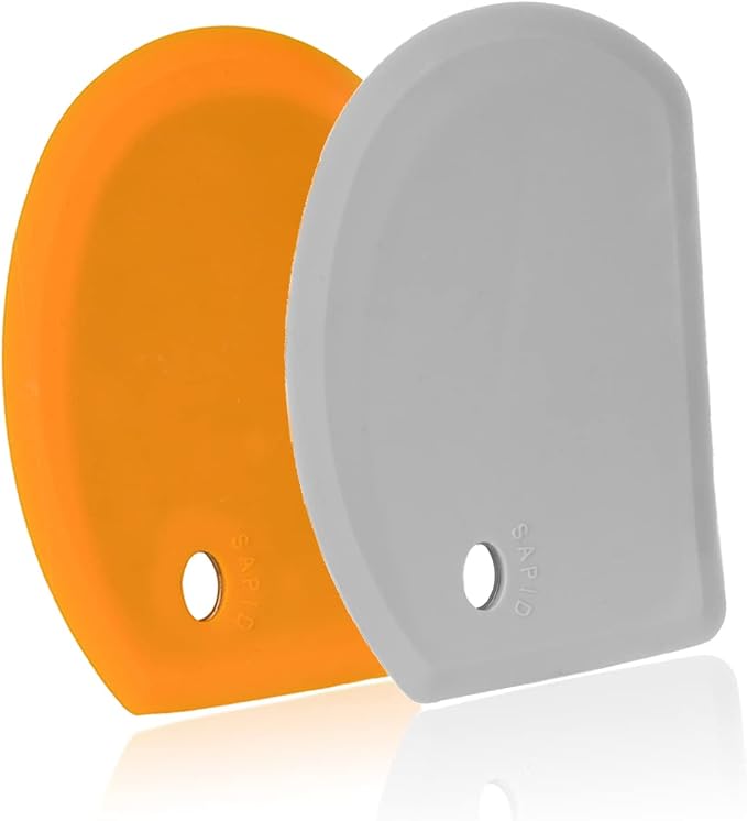 Silicone Dough Scraper with Metal Core Flexible Bowl Scraper Bread Baking | With Stainless Steel Sheet, Curved Edge Food Grade Silicone Bench Scraper for Sourdough Bread, Set of 2, Gray & Orange, SAPID