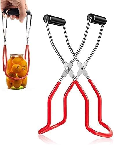 Canning Jar Lifter Tongs - Stainless Steel Jar Lifter with Rubber Grips | Slip Wide-Mouth Clip for Kitchen Restaurant, Red