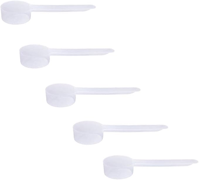 Plastic Measuring Scoop, 2 Teaspoon (11 cc | 11 mL) Long Handle Spoons for Powders, Granules, Coffee, Pet Food, Baking Supplies, Protein and Other Dry Goods, BPA Free (Set of 5)