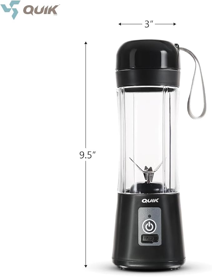 Portable Blender - Cordless 13oz. Personal Blender for Shakes and Smoothies, Licuadora, BPA Free, USB-C Rechargeable, Mini juicer for Travel, Leakproof, Juicer Cup, Ice Crush (Black)