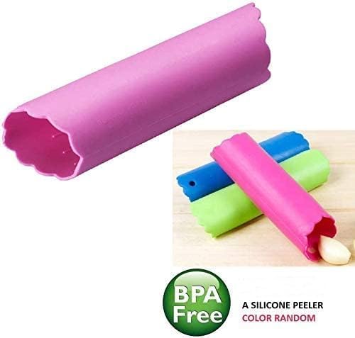 Fu Store Garlic Press Stainless Steel Garlic Rocker with Silicone Peeler | 304 Stainless Steel Mincer Food Grade Silicone Peeler Garlics , Color Random Peeler