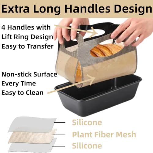 2Pcs Reusable Silicone Bread Loaf Pan Liner - Premium Silicone Bread Sling for Dutch Oven, Perfect for Sourdough Baking Mat & Loaf Pans for Baking Bread 9x5 (4)