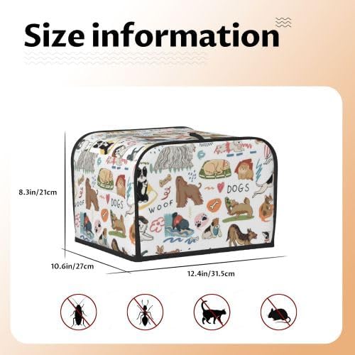 Toaster Cover 4 Slice with Dog Pattern Dustproof Protection | Waterproof Fingerprint Wide Slot Reusable for Kitchen Small Appliance