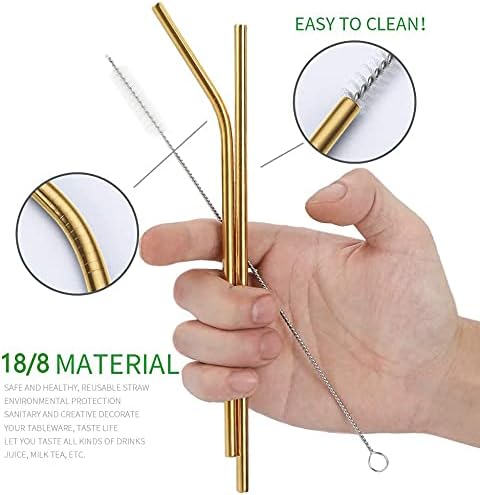 Stainless Steel Travel Utensil Set with Case - Portable Flatware Cutlery, Chopsticks, Straw - Gold
