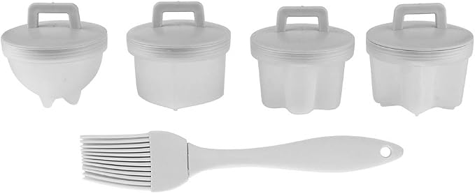 Boiled Egg Maker,4Pcs Plastic Cooker Boiler Pudding Mold with Oil Brush,Non-stick Poached Egg Cups,Fast Poaching Fun Design for Breakfast Kitchen Gadgets (Gray)