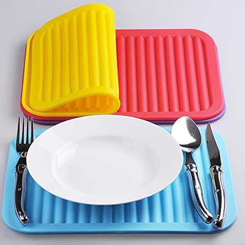 Silicone Trivets Mats for Dishes and Pots, Countertop, Table Hot Pads - Spoon Rest, Drying Mats Set of 2 (Mint Green)