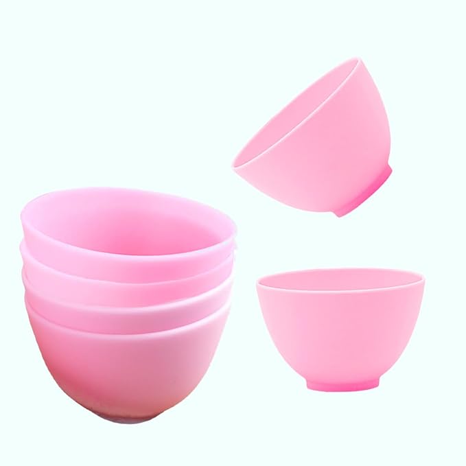 Silicone Face Mask Mixing Bowls, Pink 6 Pack, for Estheticians | Microwave and freezer safe, non-stick flexible design, 3.3-inch size, rinse cleanup, hair color, clay blends and skincare