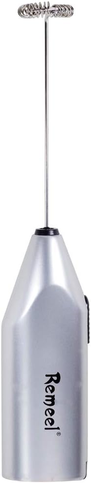 Handheld Milk Frother with Stainless Steel Whisk, Portable and Powerful Foam Maker for Morning Coffee, Latte, Cappuccino, Hot Chocolate (Silver)
