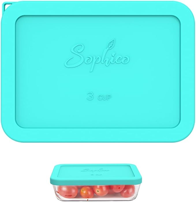 SOPHICO 3 Cup Rectangle Silicone Replacement Lids for Pyrex 7210-PC Glass | Food Grade Silicone, Leakproof、Airtight Lids, Dishwasher Microwave Safe