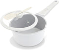 AIKENBBKK Small Sauce Pan with Lid, 1.5 Qt Ceramic Saucepan with Lid, Non Stick Sauce Pan, Milk Pot & Sauce Pot & Saucepan with Pour Spout, Detachable Handle Milk Pan, Induction Compatible, White