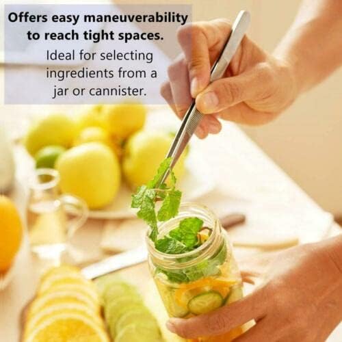 6 Inch Professional Culinary Stainless Steel Precision Tongs with Serrated Tips, Plating/Food Presentation Detailing Serving Tongs, Chef's Kitchen Tweezer Tongs - Ultra Non-Slip Grip