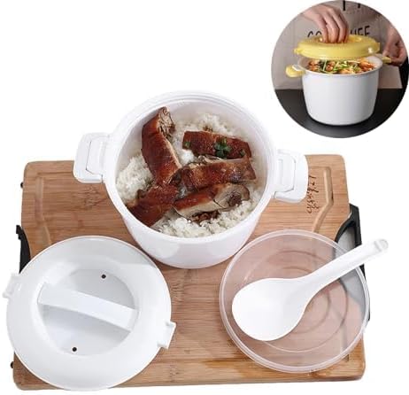 Microwave Rice Cooker With Rice Spoon, BPA-Free Rice Cooker Microwave, Cook Rice, Steam Vegetables & Reheat Meals, Dishwasher Safe for Dorm, Office & Small Kitchen (2.6L)