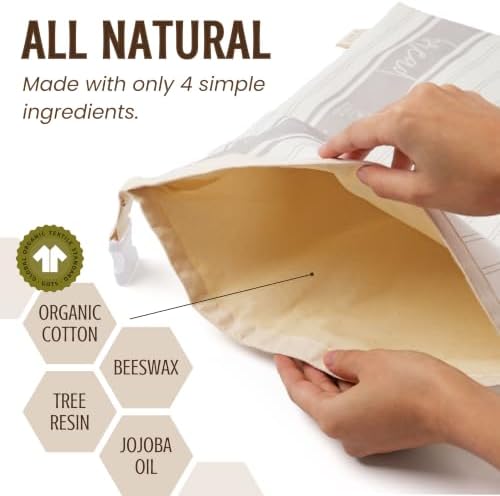 Nectar & Nest Reusable Beeswax Bread Bags for Homemade Bread & Sourdough | Organic Cotton, Beeswax-Lined XL 13x17 Waxed Bags Keep Sourdough Loaves Fresh Longer; Reusable, Zero Waste, Compostable