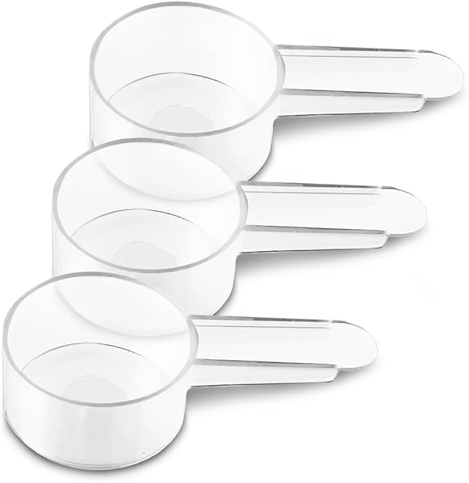 3 Pack Tablespoon Measuring Spoons, 1 Tbsp (15 mL) Plastic Coffee Scoops | Clear short-handle 1 tbsp scoops for coffee, loose tea, protein powder, spices, baking ingredients, and powdered supplements.