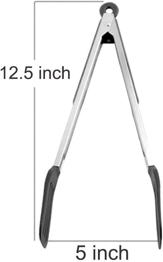 12 Inch Stainless Steel Silicone Cooking Tong (Black) | Kitchen Silicone Tong Heat Resistant Meat Turner Spatula Tongs Fish Tongs for Grilling Steak Salad Pasta Buffet Serving