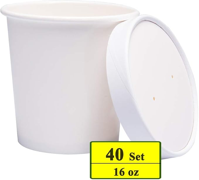 40 Count (16 oz) One - Pint Frozen Dessert Containers with Lids | Ice Cream Cups with Lids