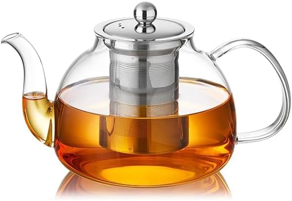 DOPUDO 40OZ (1200ML) Glass Teapot with Infuser Stovetop Safe, Clear Glass Tea Pot Kettle, Borosilicate Tea Pot with Infusers Filter for Loose Tea, Tea Kettle Dishwasher Safe.