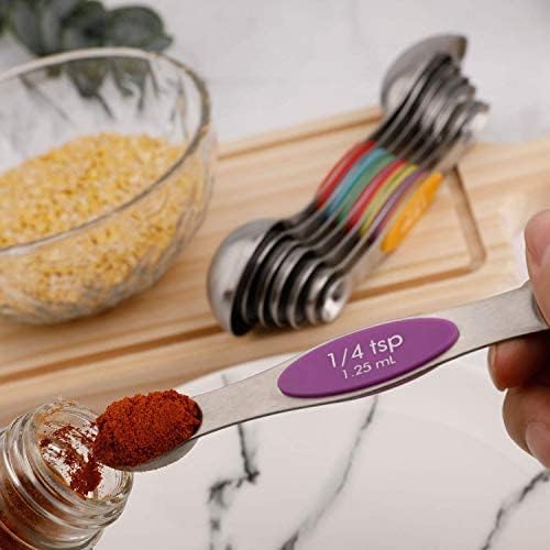 Magnetic Measuring Spoons Set Stainless Steel Dual Sided Measuring Spoons | Stackable Teaspoon Sets of 6 for Measuring Dry and Liquid Ingredients