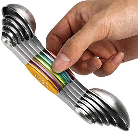 Magnetic Measuring Spoons Set Stainless Steel Dual Sided Measuring Spoons | Stackable Teaspoon Sets of 6 for Measuring Dry and Liquid Ingredients