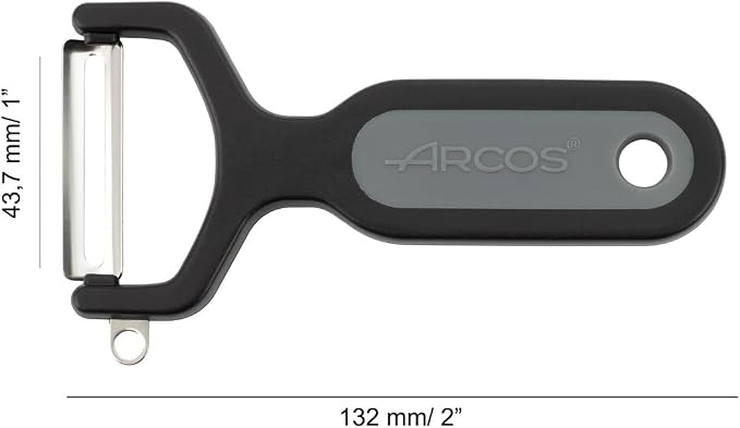 ARCOS Professional Peeler for Fruits and Vegetables. 5.5 Inch Stainless Steel Kitchen Tool for Precise Cutting. Chef's Gadget with Ergonomic Polypropylene Handle. Black Color