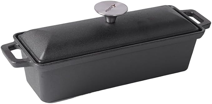Crucible Cookware Cast Iron Bread Pan with Lid - Pre-Seasoned - Oven Safe Form for Baking and Cooking - Loaf Pan