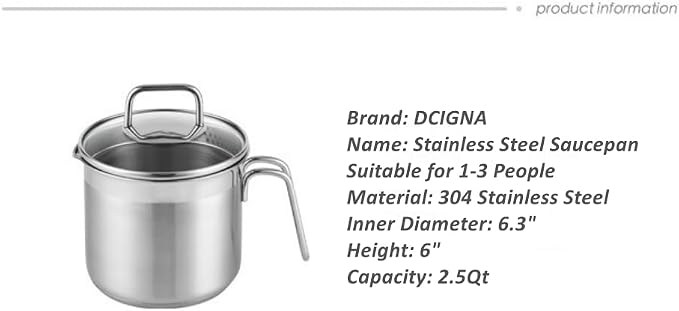 Stainless Steel Saucepan With Glass Lid, Sauce Pan, 2.5 Quart Cooking Pot, Perfect For Boiling Milk, Sauce, Gravies, Pasta, Noodles