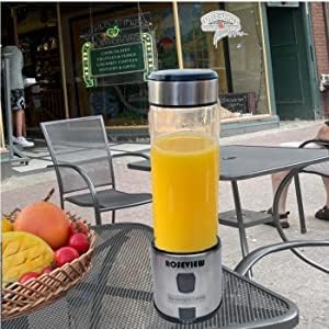 Portable Smoothie Blender ROSEVIEW Glass Cordless Mini Shakes Cup blend for smoothies USB rechargeable juicer 2 battery Handheld Personal travel Jet mixer (Black Steel) (BLKSteel)